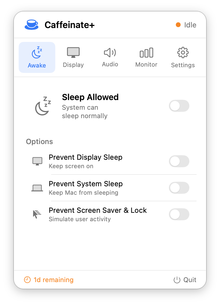 Caffeinate+ Interface